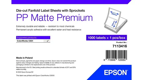 Epson Premium Matte Label 203x152 mm / Etikety / Die-cut fanfold archy / 1000 ks / bílá / voděodolné