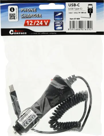 Compass Autonabíječka 12/24V Micro USB/USB-C / Autonabíječka / 800 mA / kabel 130 cm