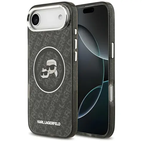 Karl Lagerfeld IML Glitter Karl & Choupette Heads Logo MagSafe černá / Zadní kryt pro iPhone Air / MagSafe