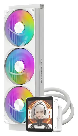 darkFlash DV360S MAX bílá / AiO chladič CPU / 3x 120 mm / ARGB podsvícení / LCD displej / 800-1800 RPM / 30 dB
