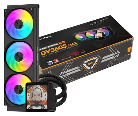 darkFlash DV360S MAX černá / AiO chladič CPU / 3x 120 mm / ARGB podsvícení / LCD displej / 800-1800 RPM / 30 dB