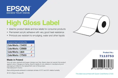 Epson High Gloss Label 102x51 mm / Etikety / Die-cut role / 610 ks / Voděodolné