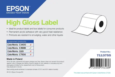 Epson High Gloss Label 102x152 mm / Etikety / Die-cut role / 210 ks / Voděodolné