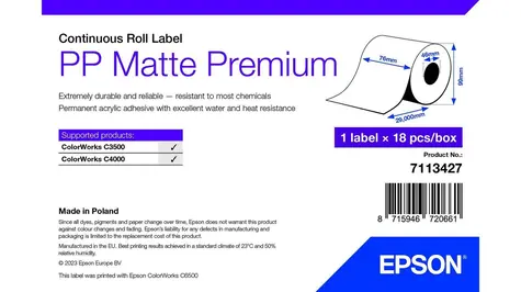Epson Premium Matte Label 76 mm x 29 m / Etikety / Kontinuální role / bílá / voděodolné