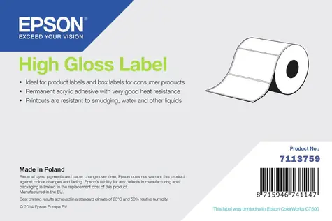 Epson High Gloss Label 102x76 mm / Etikety / Die-cut role / 1570 ks / voděodolné