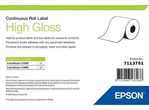 Epson High Gloss Label 76 mm x 33 m / Etikety / Kontinuální role / Lesklé / Voděodolné