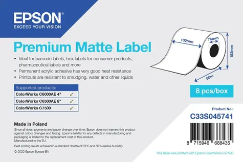Epson Premium Matte Label 102 mm x 60 m / Etikety / Kontinuální role / bílá / voděodolné