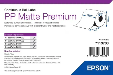 Epson Premium Matte Label 105 mm x 55 m / Etikety / Kontinuální role / bílá / voděodolné