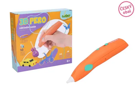 WIKY 3D pero základní sada oranžové / 3D pero / 10 barevných náplní / 10 šablon / USB nabíjení / 6+