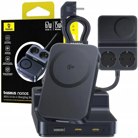Baseus Nomos ND11 / Nabíjecí stanice / 67W / 6v1 / bezdrátová / 2× zásuvka AC