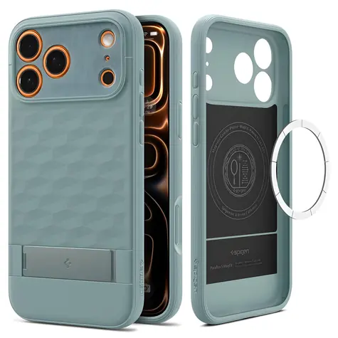 Spigen Parallax S MagSafe pro Apple iPhone 17 Pro zelená / Ochranný kryt / MagSafe / Kovový stojánek