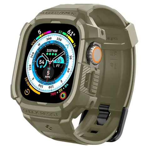 Spigen Rugged Armor Pro zelená / Ochranný kryt s řemínkem / Apple Watch Ultra 49mm