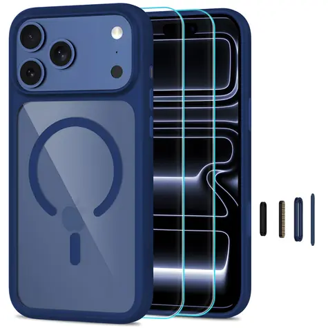 Tech-Protect MagOne MagSafe transparentní tmavě modrá / Kryt + ochranné sklo 2ks / Apple iPhone 17 Pro, 18 Pro / MagSafe