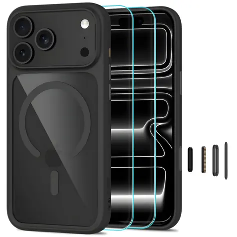 Tech-Protect MagOne CC transparentní černá / Kryt + tvrzené sklo / Apple iPhone 17 Pro Max, 18 Pro Max / MagSafe
