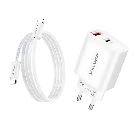 Wozinsky WLS-20W bílá / Nabíječka / USB-A + USB-C / 20W / kabel USB-C-USB-C 1 m