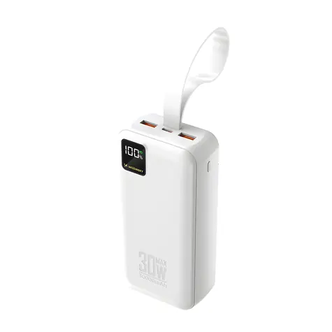 Wozinsky W8-W bílá / Powerbanka / 30000 mAh / 30W / 2x USB-A + USB-C / LED svítilna
