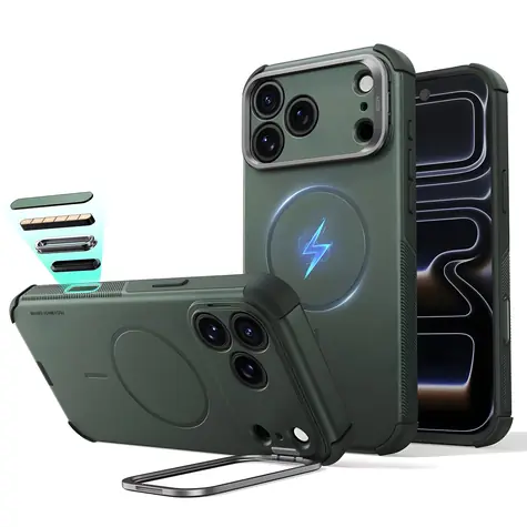 ESR Cyber Tough Kickstand zelená / Kryt / Apple iPhone 18 Pro Max a 17 Pro Max / MagSafe / Výklopný stojánek