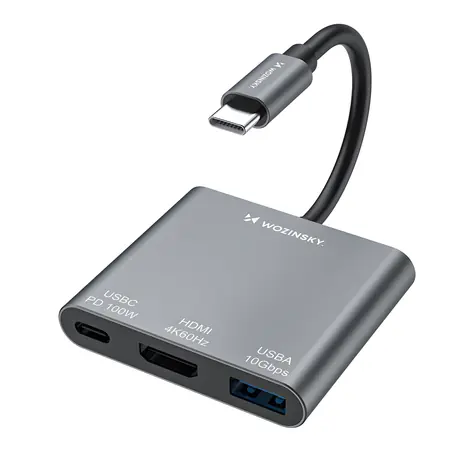 Wozinsky WHCH-01 šedá / USB-C hub / PD 100W / HDMI 4K 30Hz / USB-A 10Gbps