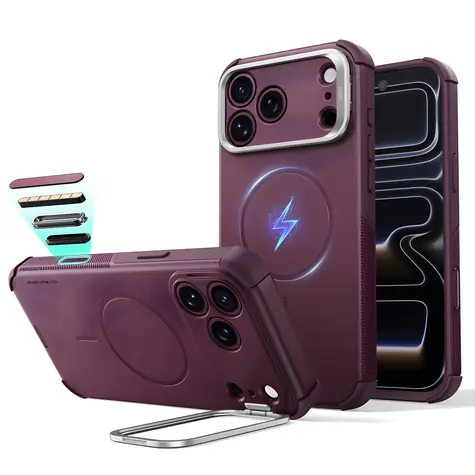 ESR Cyber Tough Kickstand vínová / Kryt / Apple iPhone 18 Pro a 17 Pro / MagSafe / Výklopný stojánek