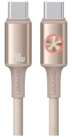 USAMS SJ751 Huan Series Titanium / Datový kabel / USB-C - USB-C / PD 240W / 1,2 m / LED prstenec