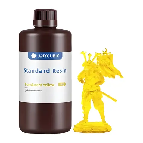Anycubic Standard Resin průhledná žlutá / Pryskyřice pro 3D tiskárnu / 405 nm / 1 kg / Tvrdost 84–86 HD