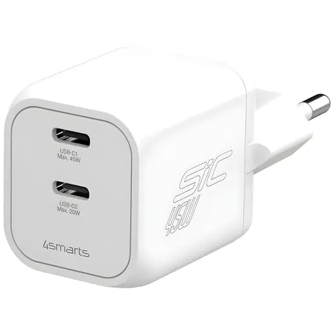 4smarts PDPlug SiC Dual bílá / Nabíječka / 45 W / 2x USB-C / SiC / Power Delivery