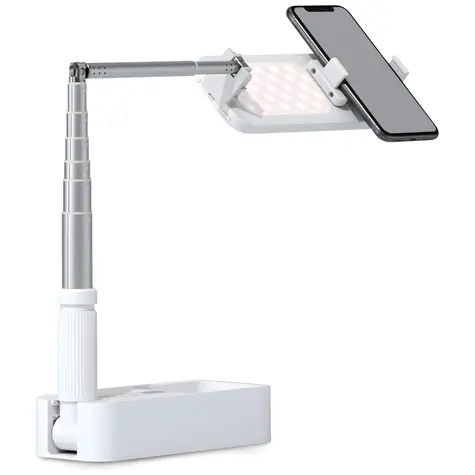 4smarts LoomiPod Fold bílá / Selfie tyč a stativ pro telefon / LED osvětlení / Bluetooth dálková spoušť