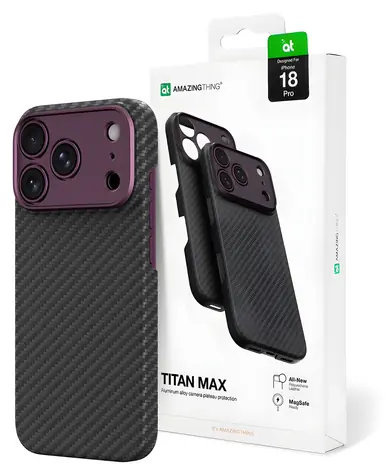 AmazingThing Titan Max Lens fialová / Kryt / Apple iPhone 18 Pro / MagSafe / ochrana objektivu