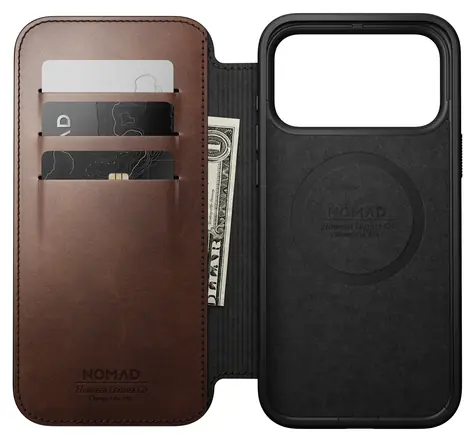 Nomad Modern Leather Folio rustic brown (Horween) / Pouzdro / Apple iPhone 18 Pro Max, 17 Pro Max / MagSafe, Qi2
