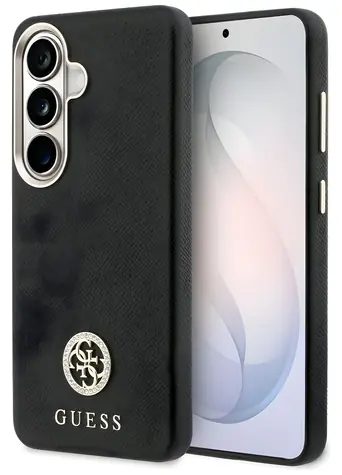 Guess Rhinestone Round Logo MagSafe černá / Zadní kryt pro Samsung Galaxy S26 / MagSafe / štrasové kamínky