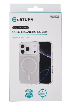 eSTUFF INFINITE OSLO průhledná / Ochranný kryt / Apple iPhone 18 Pro/17 Pro / MagSafe / GRS recyklovaný materiál