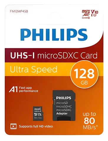 Philips microSDXC 128 GB + adaptér / Paměťová karta / Class 10 / UHS-I U1 / V10