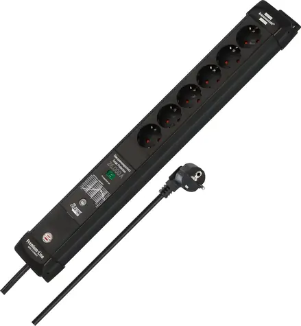 Brennenstuhl Premium-Line černá / Přepěťová ochrana / 6 zásuvek / WLAN / 1,8 m / 16 A