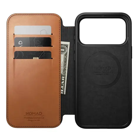 Nomad Modern Leather Folio saddle (Horween) / Pouzdro / Apple iPhone 18 Pro Max, 17 Pro Max / MagSafe, Qi2