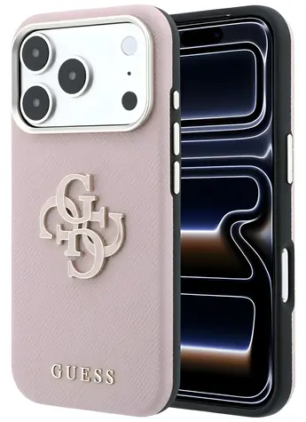 Guess Grained Big Resin Logo růžová / Zadní kryt / iPhone 17 Pro Max i 18 Pro Max