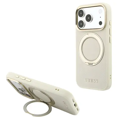 Guess Ring Stand 360 Grained Classic Logo béžová / Zadní kryt / MagSafe / Apple iPhone 18 Pro Max, 17 Pro Max