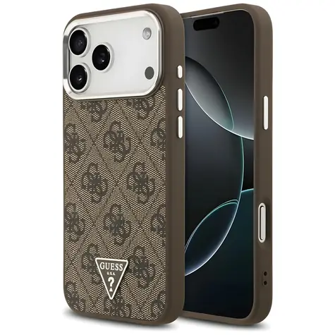 Guess 4G Triangle Logo MagSafe hnědo-stříbrná / Zadní kryt / iPhone 17 Pro Max / 18 Pro Max / MagSafe