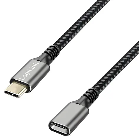 Kabel USB-C (M) - USB-C (F) černá / Prodlužovací kabel / USB 3.2 Gen 1 / 5 Gbit/s / PD / 2 m