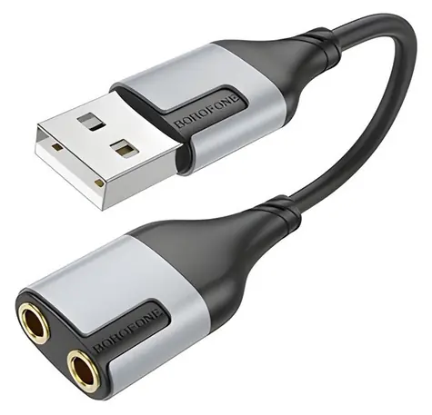Borofone BV19 černá / Externí zvuková karta / USB / 2x Jack 3.5mm
