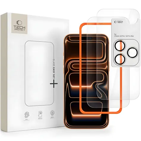 Tech-Protect Easy Set+ pro Apple iPhone 18 Pro / Ochranné sklo na displej a fotoaparát / Temperované sklo / 2 ks