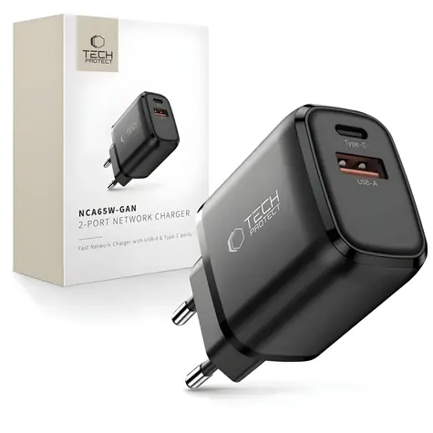 Tech-Protect NCA65W-GAN černá / Nabíječka / GaN / 2 porty / PD 65W / QC3.0