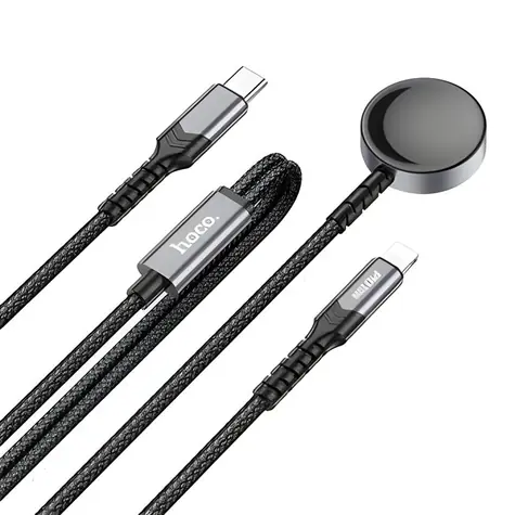 HOCO CW54 černá / Datový a nabíjecí kabel 2v1 / USB-C - indukční nabíjení pro Apple Watch / Lightning / PD / QC