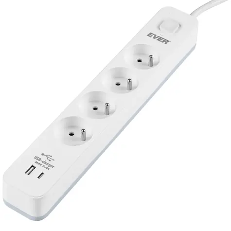 PROTECT 4PL / Přepěťová ochrana / 4 zásuvky / USB-A / USB-C