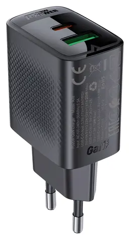Acefast A78 GaN nabíječka černá / USB-A + USB-C / PD 20W