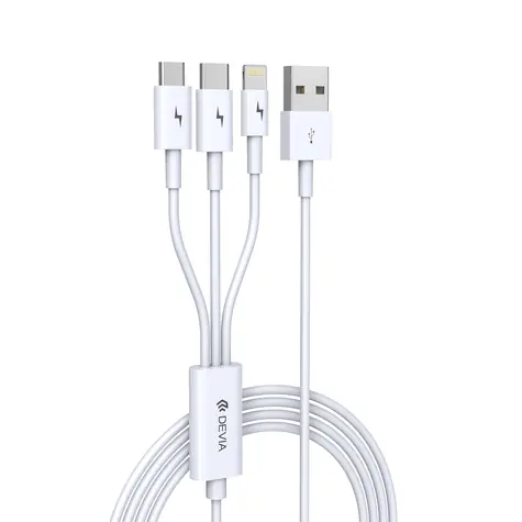Devia USB 3v1 Micro-USB, USB-C a Lightning / Nabíjecí kabel / 1,2 m / 3 A