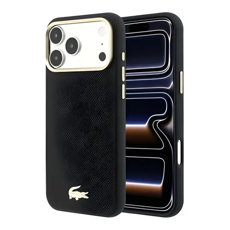 Lacoste PU Leather Champs Elysees Gold Logo MagSafe Zadní Kryt pro iPhone 18 Pro Max černá