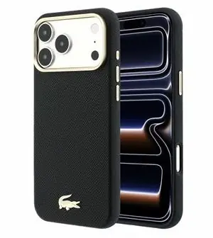 Lacoste PU Leather Champs Elysees Gold Logo MagSafe Zadní Kryt pro iPhone 18 Pro černá