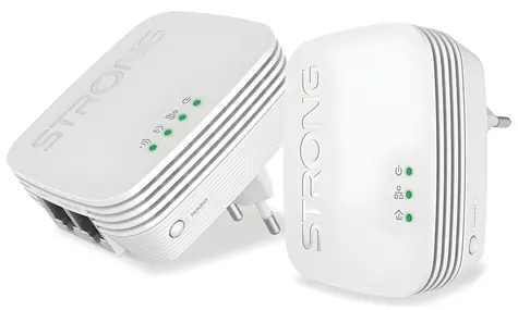 STRONG WF 600 DUO MINI bílá / Sada Powerline adaptérů / Powerline 600 Mbit/s / Wi-Fi 300 Mbit/s / 2x LAN