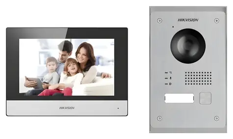 Hikvision DS-KIS703Y-P / Sada IP videotelefonu / 2-drát / bytový monitor / dveřní stanice / napájecí zdroj