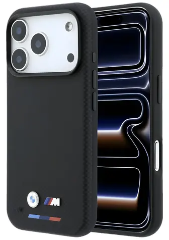 BMW M Quadrille Kevlar Tricolor & Metal Logo / Pouzdro / MagSafe / iPhone 17 Pro Max / 18 Pro Max / černá
